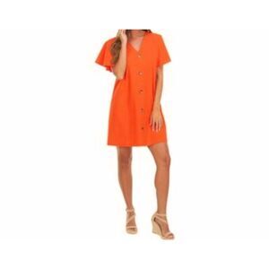 Mud Pie Women Eva Tangerine Flutter Sleeve V Neck Cotton Dress  Sz Large NEW